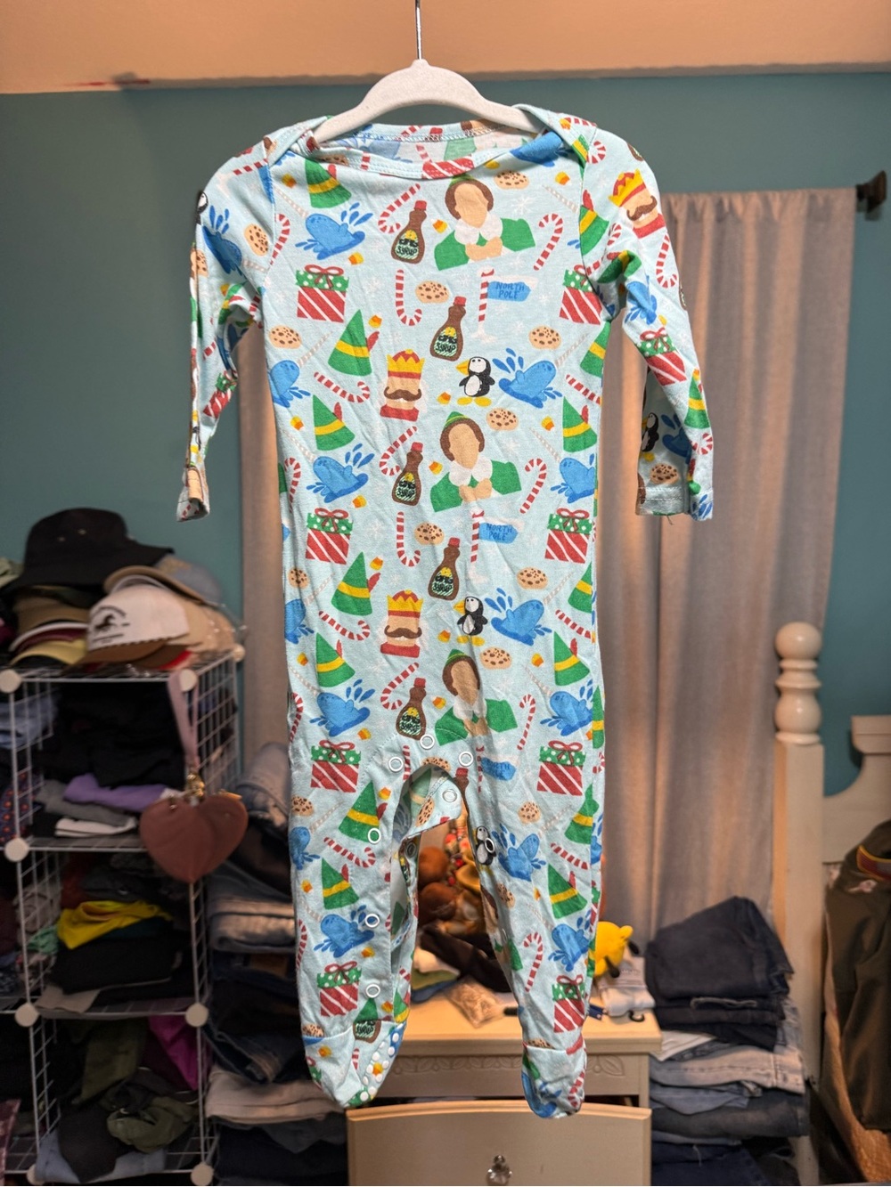 Jane Marie I Still Believe Christmas Footed Sleeper 12M Buddy Elf Print